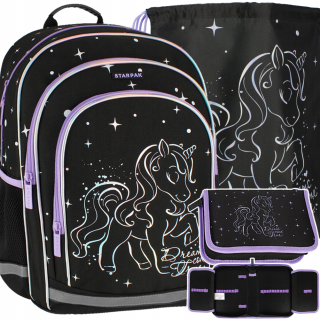 Starpak viackomorový školský batoh, čierny, Odtiene sivej a striebornej, 23 l + 2 ďalšie produkty